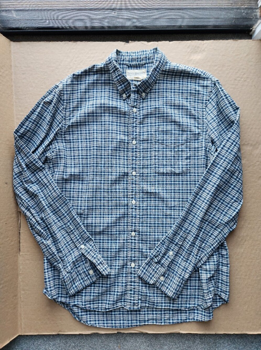 Men's Blue Plaid Button-Down Shirt XXL